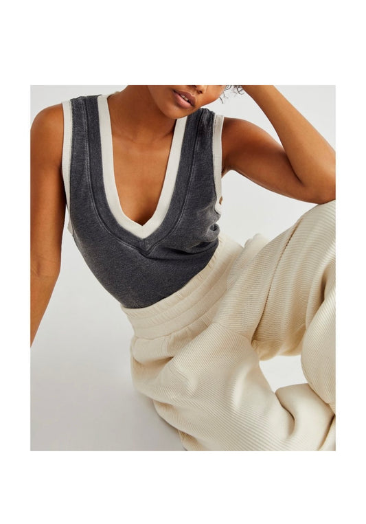 $$ Free People Cozy Cool Girl Grey Bodysuit - Large