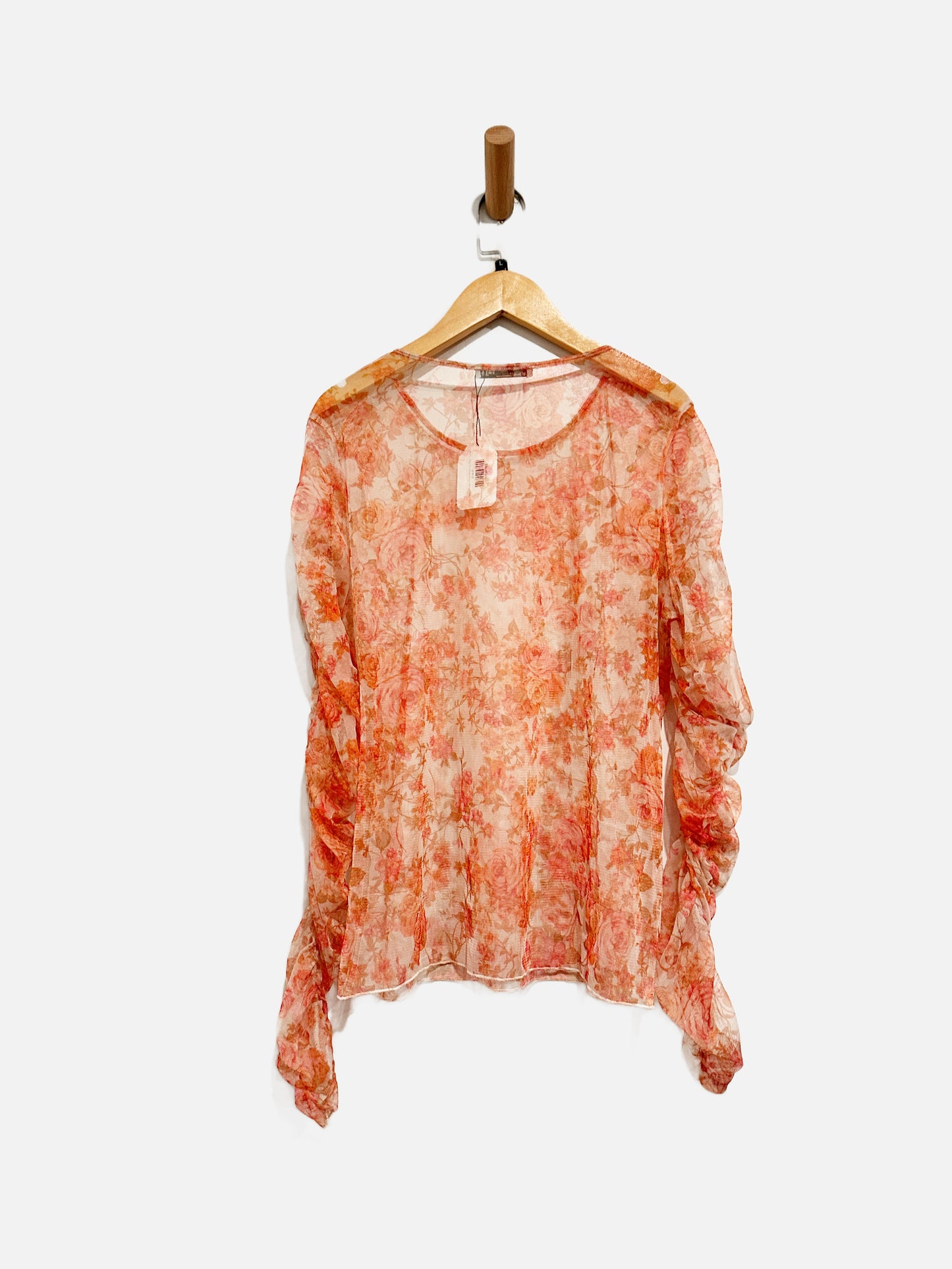 Zara Orange Floral Mesh LS Top - Large