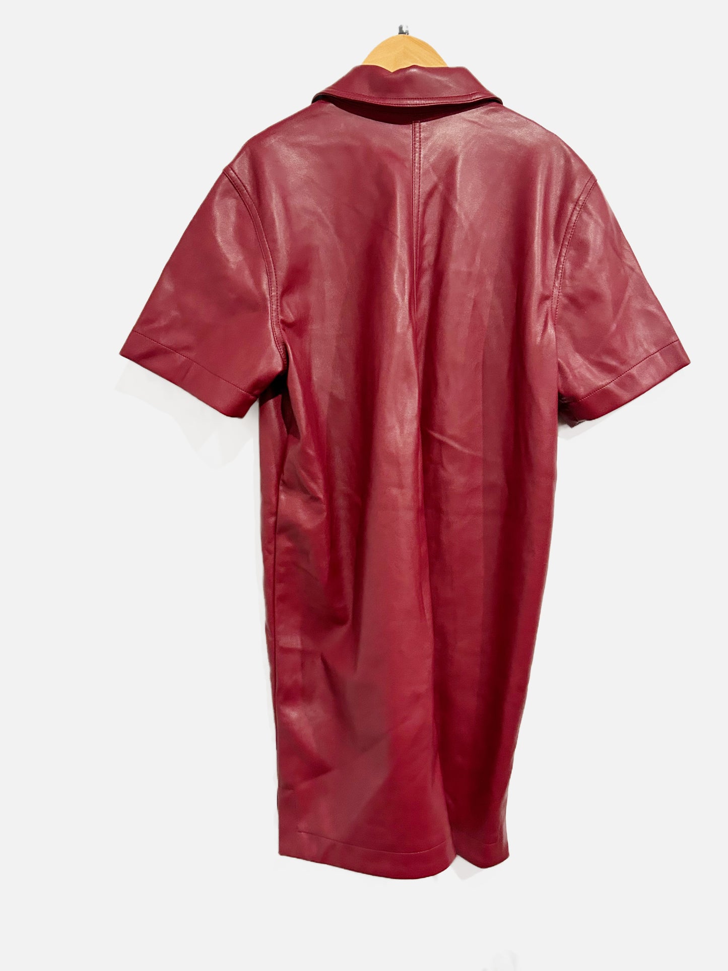 7 For All Mankind Red Faux Leather Button Up Dress - Medium