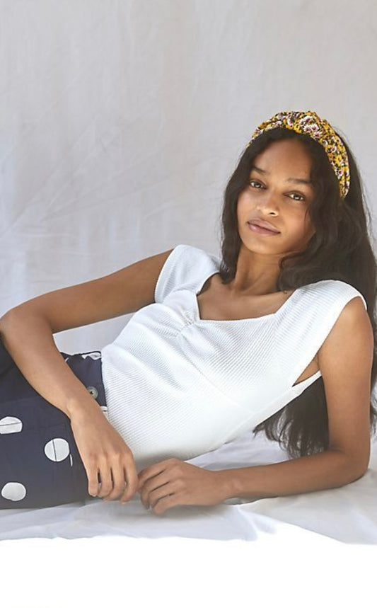 Anthropologie Maeve White Ribbed Sleeveless Top - Small