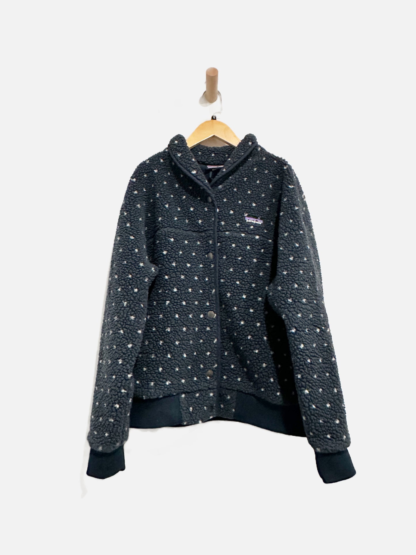Patagonia Navy and White Polka Dot Button Down Jacket - Large