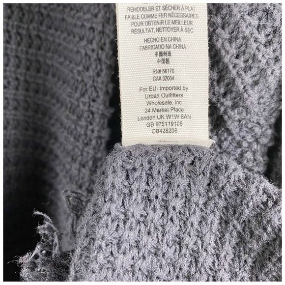 Free People Moonshine V-Neck Charcoal Distressed Waffle Knit Sweater Size Small