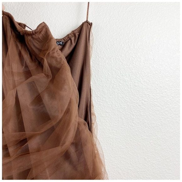 Zara NWT Brown Tulle One Shoulder Dress Size Small
