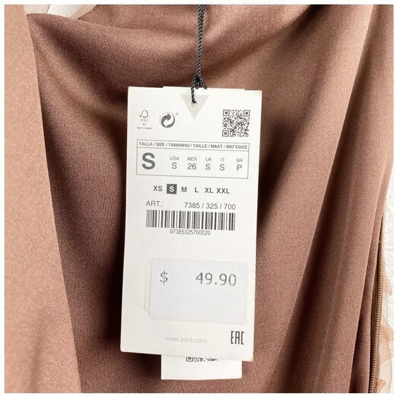 Zara NWT Brown Tulle One Shoulder Dress Size Small