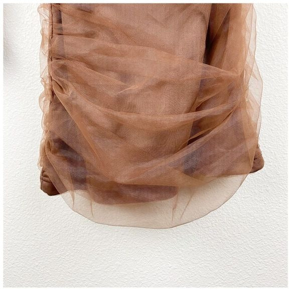 Zara NWT Brown Tulle One Shoulder Dress Size Small