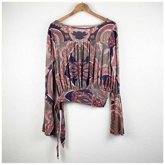 Free People Fiona Paisley Print Bell Sleeve Top Size Small