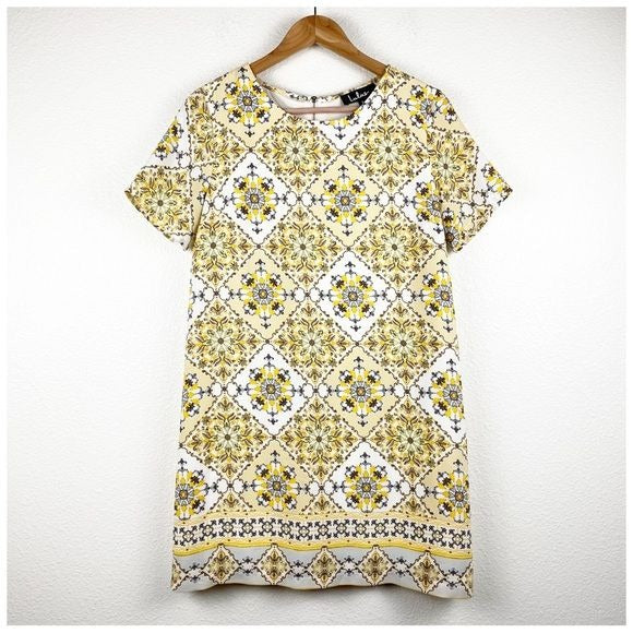 Lulus Dandy Lion Yellow Print Shift Dress Size Small