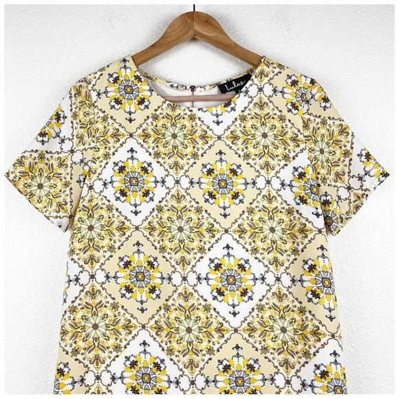 Lulus Dandy Lion Yellow Print Shift Dress Size Small