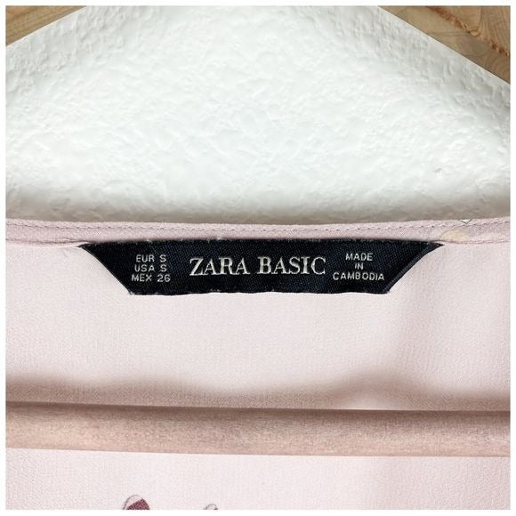 Zara Pink Floral Wrap Top Size Small