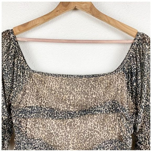 Anthropologie Shirred Animal Print Mesh Top Size Small