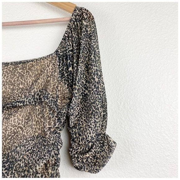 Anthropologie Shirred Animal Print Mesh Top Size Small
