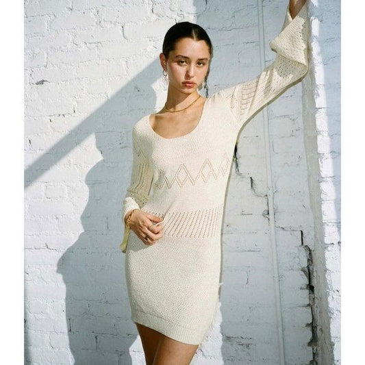 Lisa Says Gah x UO NWT Penny Long Sleeve Dress in Ivory Size M/L