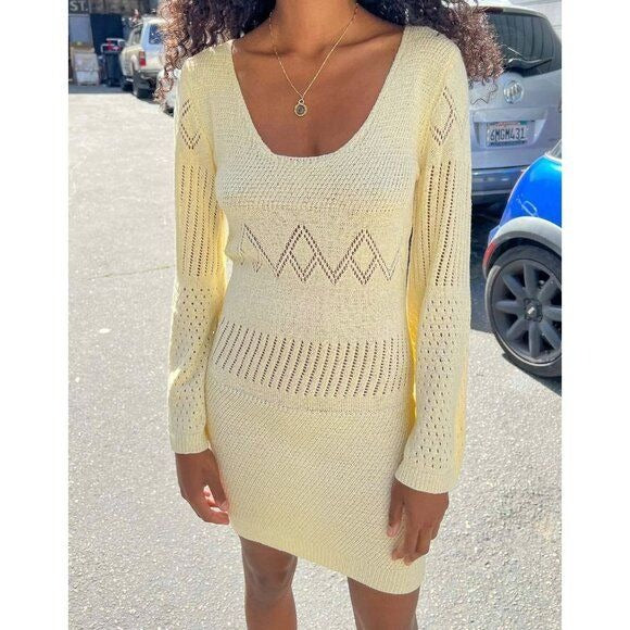 Lisa Says Gah x UO NWT Penny Long Sleeve Dress in Ivory Size M/L