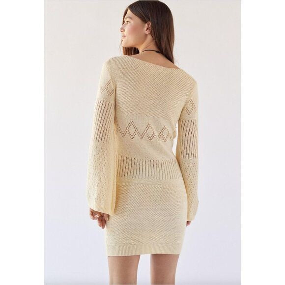 Lisa Says Gah x UO NWT Penny Long Sleeve Dress in Ivory Size M/L