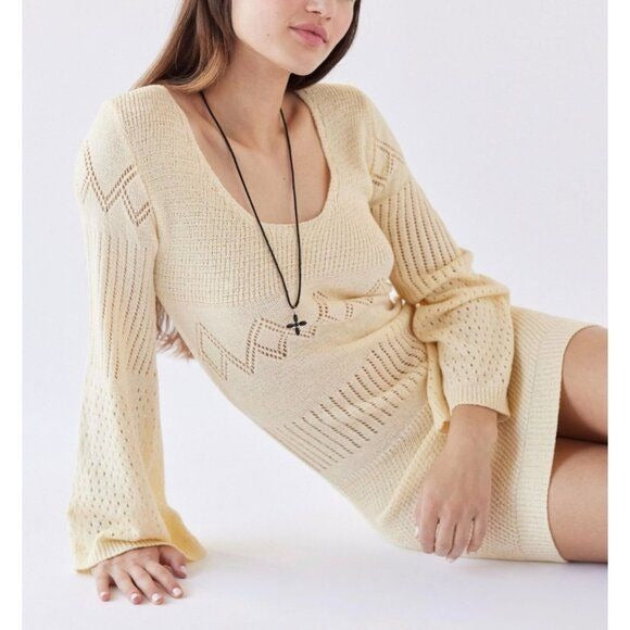 Lisa Says Gah x UO NWT Penny Long Sleeve Dress in Ivory Size M/L