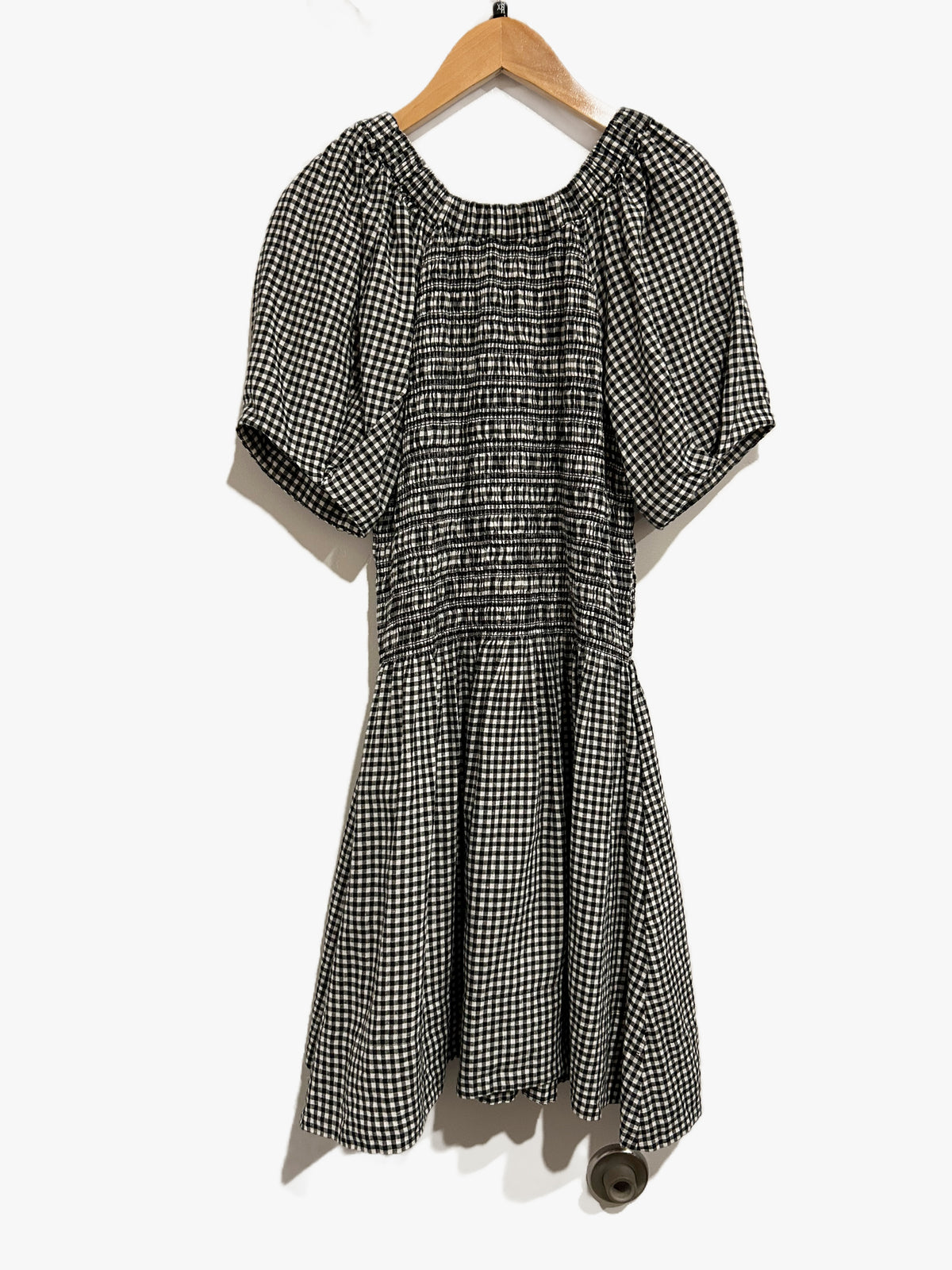 Madewell Smocked U-Neck Mini Dress in Black White Gingham - XS