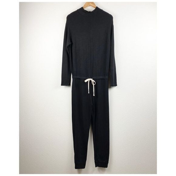 Monrow Super-soft Mock Neck Long-Sleeve Jumpsuit in Black Size Medium