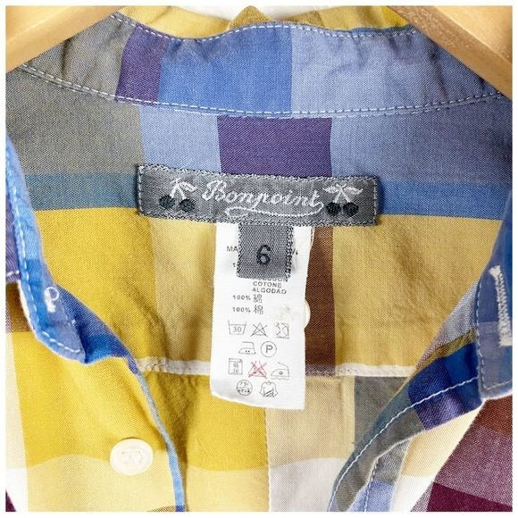 Bonpoint Yellow, Maroon & Blue Plaid Button Down Size 6
