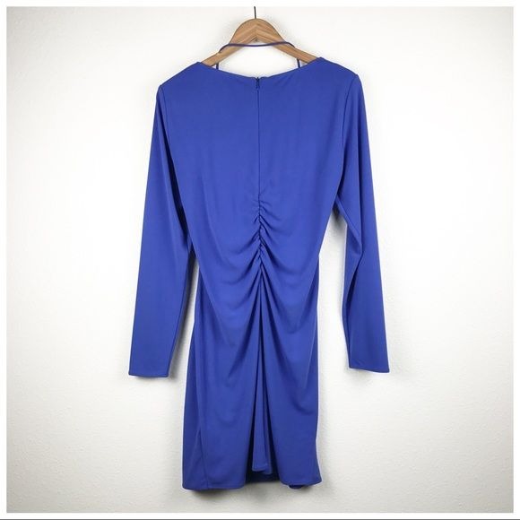 Zara Blue Draped Ruched Long Sleeve Dress Size XL