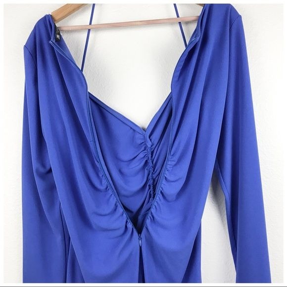 Zara Blue Draped Ruched Long Sleeve Dress Size XL