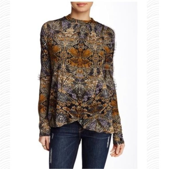 Free People New World Hi Low Blouse Size Small