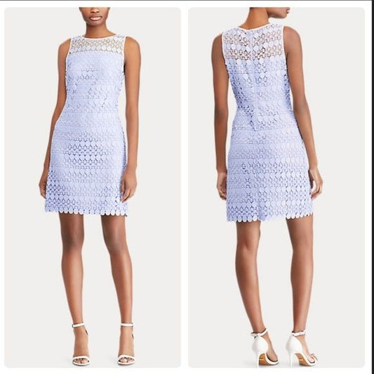 Ralph Lauren Lace-Mesh Sleeveless Dress in Soft Periwinkle Size 6