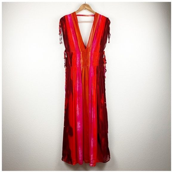 Zara NWT Sleeveless V-Neck Beaded Appliques Tie Dye Midi Dress Size Medium