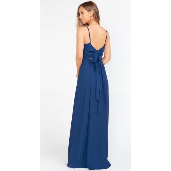 Show Me Your Mumu NWT Lauren Tie Maxi Dress in Rich Navy Crisp Size XL