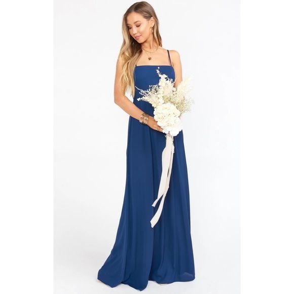 Show Me Your Mumu NWT Lauren Tie Maxi Dress in Rich Navy Crisp Size XL