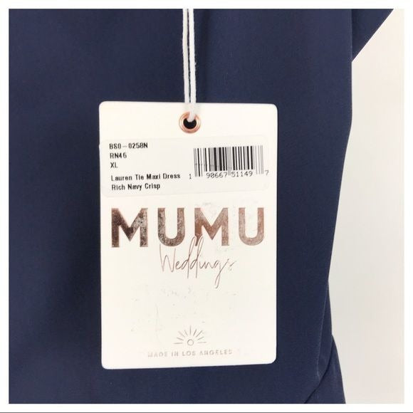 Show Me Your Mumu NWT Lauren Tie Maxi Dress in Rich Navy Crisp Size XL