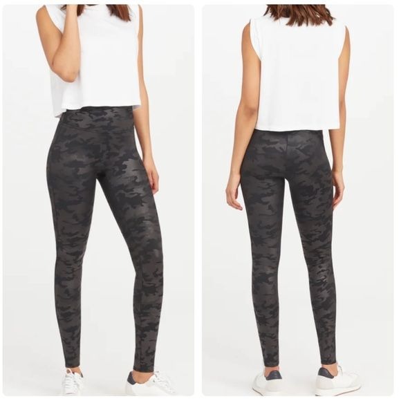 Spanx Faux Leather Camo Leggings Size Small