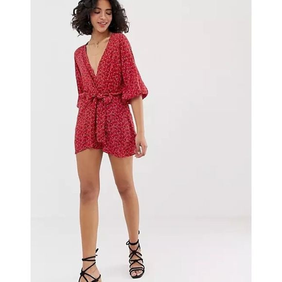 Free People Clara Red Floral Tunic Dress - XS