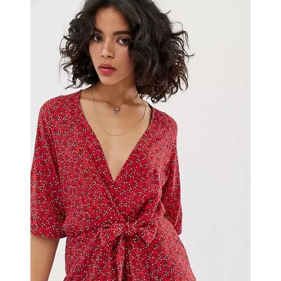 Free People Clara Red Floral Tunic Dress - XS