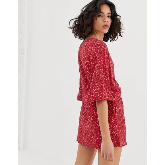 Free People Clara Red Floral Tunic Dress - XS