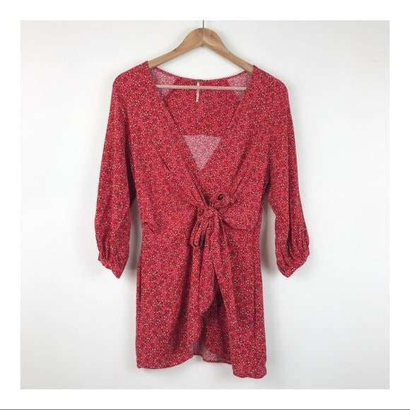 Free People Clara Red Floral Tunic Dress - XS