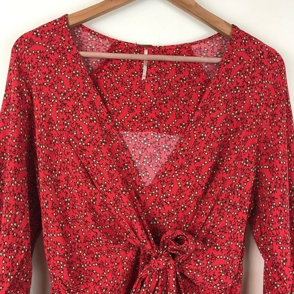 Free People Clara Red Floral Tunic Dress - XS