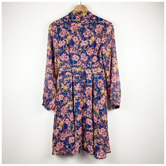 ModCloth Blue & Pink Floral Long Sleeve Horse Dress Size 6