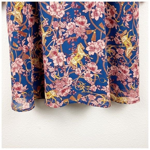 ModCloth Blue & Pink Floral Long Sleeve Horse Dress Size 6