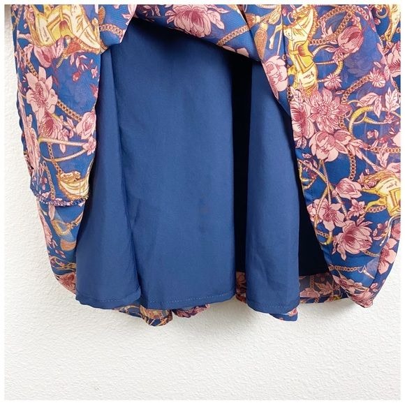 ModCloth Blue & Pink Floral Long Sleeve Horse Dress Size 6