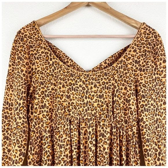 Anthropologie Daily Practice Square Neck Leopard Print Mini Dress Size Small