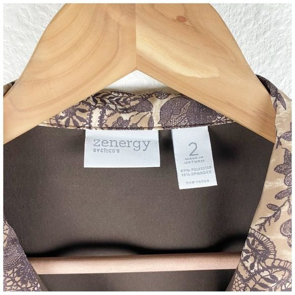 Zenergy by Chico's Brown Lace Print Jacket Size 2/Large