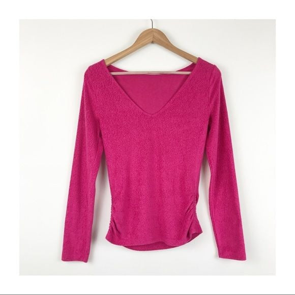 Anthropologie Saturday Sunday  Ruched Rhea Hot Pink Sweater Top Size XS