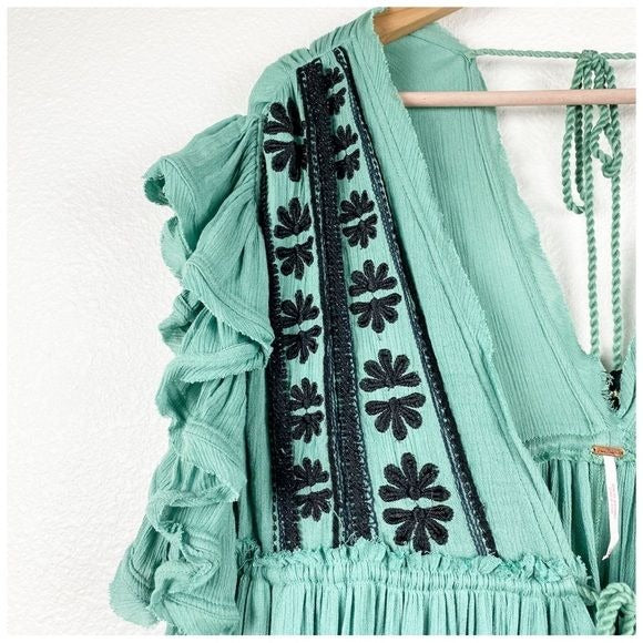 Free People Bali Will Wait For You Embroidered Midi Dress Size XS
