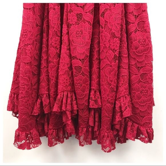 Anthropologie Hutch Seamed Lace Midi Dress in Red Size 0
