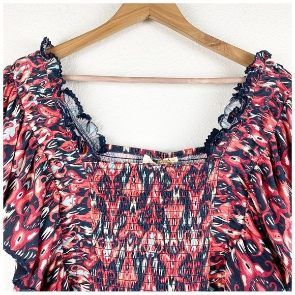 Anthropologie Let Me Be Smocked Cop Top Size Large