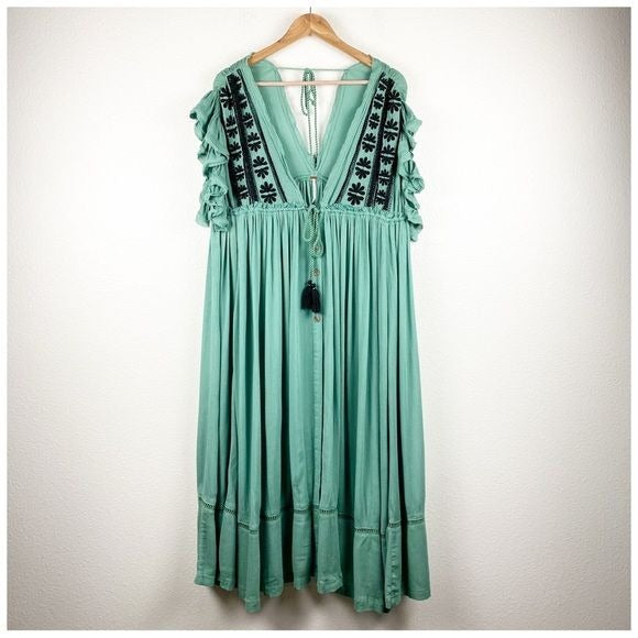 Free People Bali Will Wait For You Embroidered Midi Dress Size XS