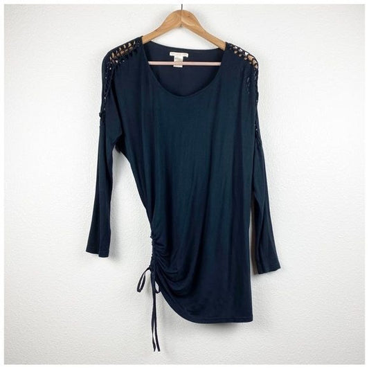 Gold Hawk Black Silk and Bamboo Braided Sleeve Blouse Size Small