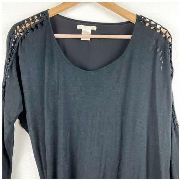 Gold Hawk Black Silk and Bamboo Braided Sleeve Blouse Size Small