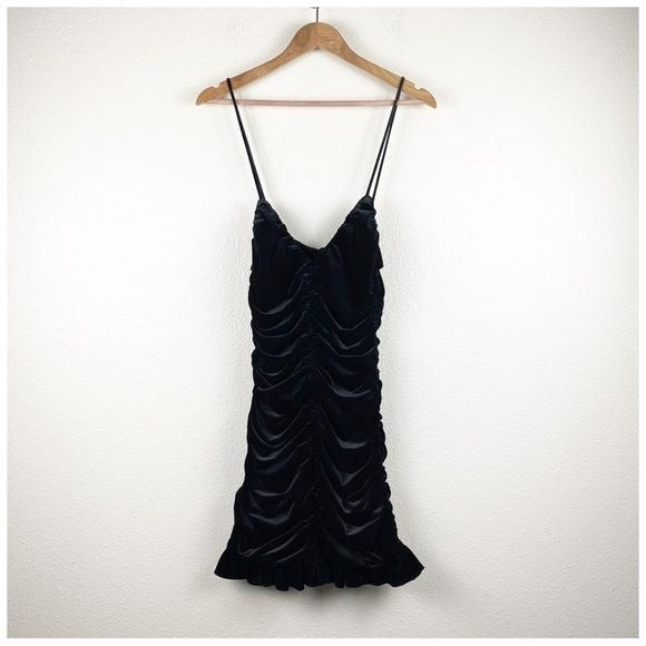 Zara NWT Black Ruched Velvet Dress Size XS