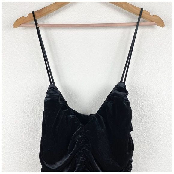 Zara NWT Black Ruched Velvet Dress Size XS